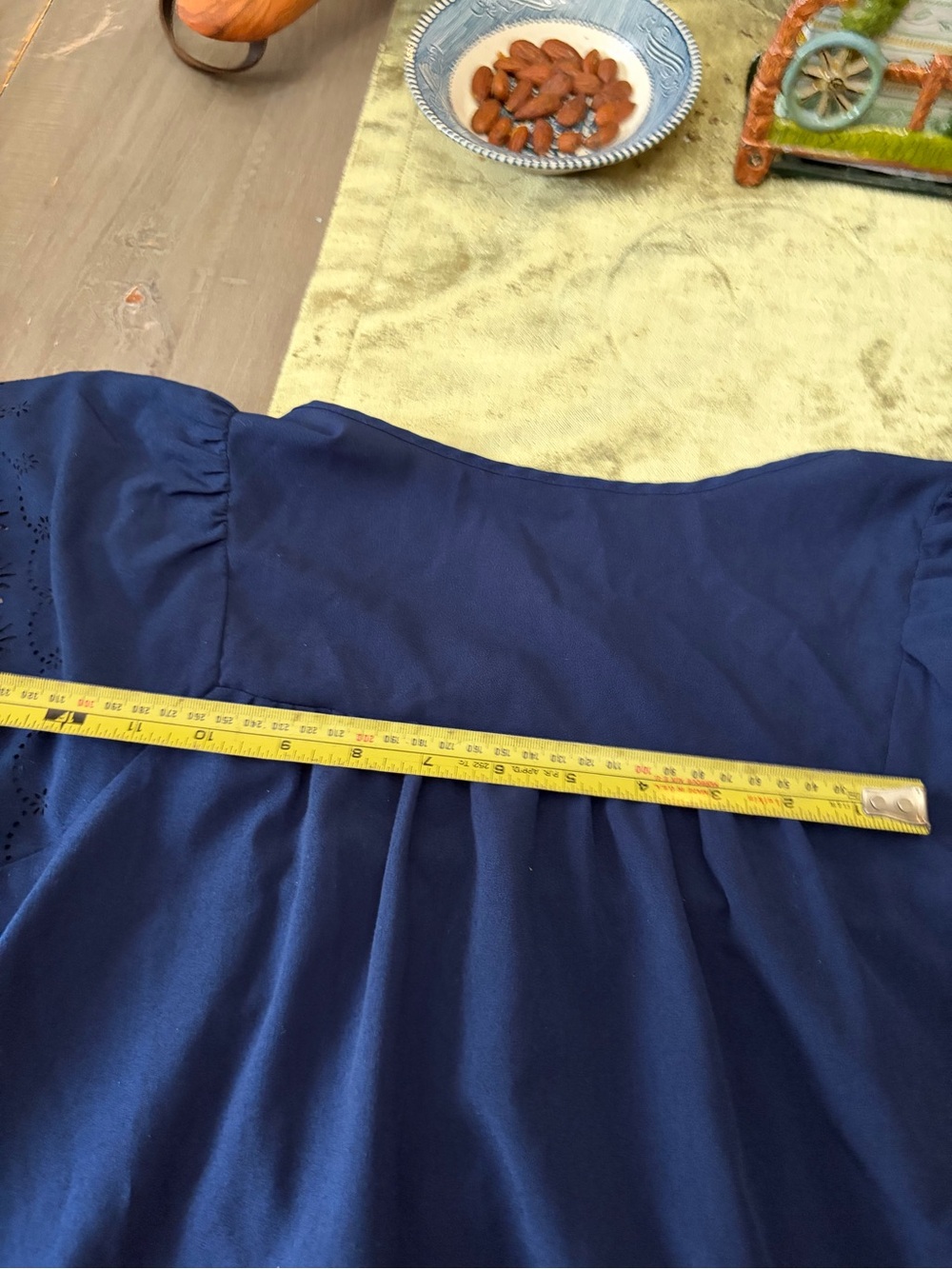 St. John Navy Tie-Neck Eyelet Sleeve Blouse - Picture 5 of 6